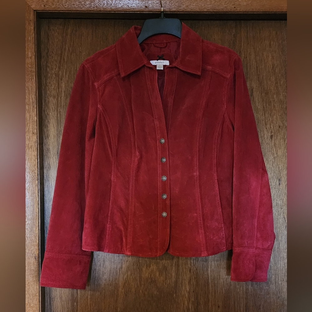 Dress Barn Women's red suede leather jacket size Large